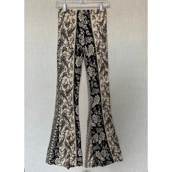 Novella Royale Janis Bell Flare Pants Black Cream Paisley Women’s Size Medium - Picture 2 of 7